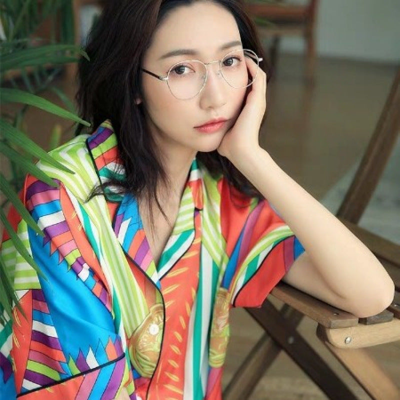 Womens Summer Pajamas Long-sleeve Spring Autumn Thin Silk Korean Style
