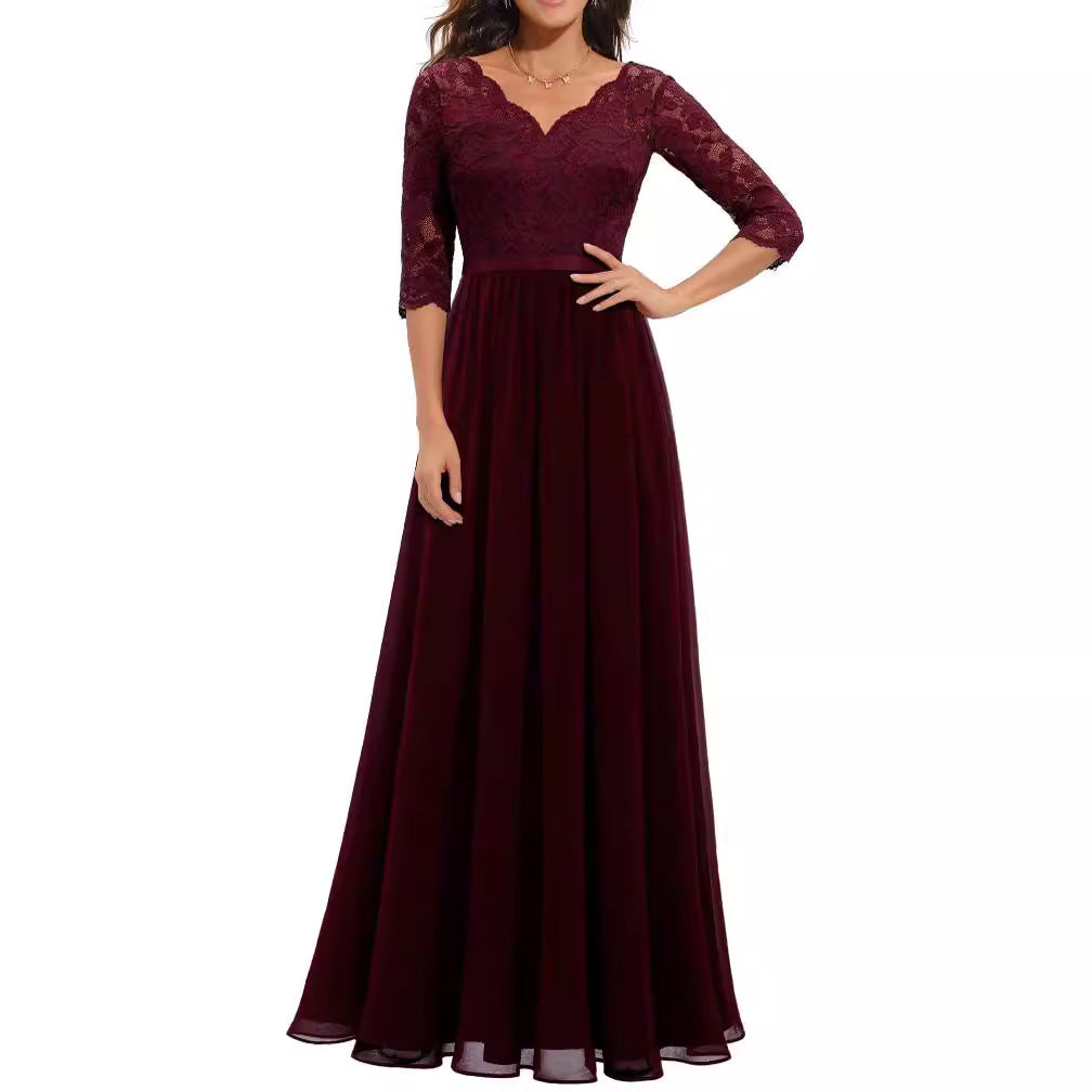 Best Seller Dress Lace Long Patchwork Waist-tight Noble Dress