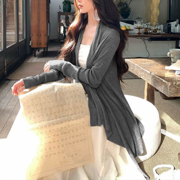 Korean-style Autumn Outfit A Soft And Chic Asymmetrical Wool Knit Cardigan