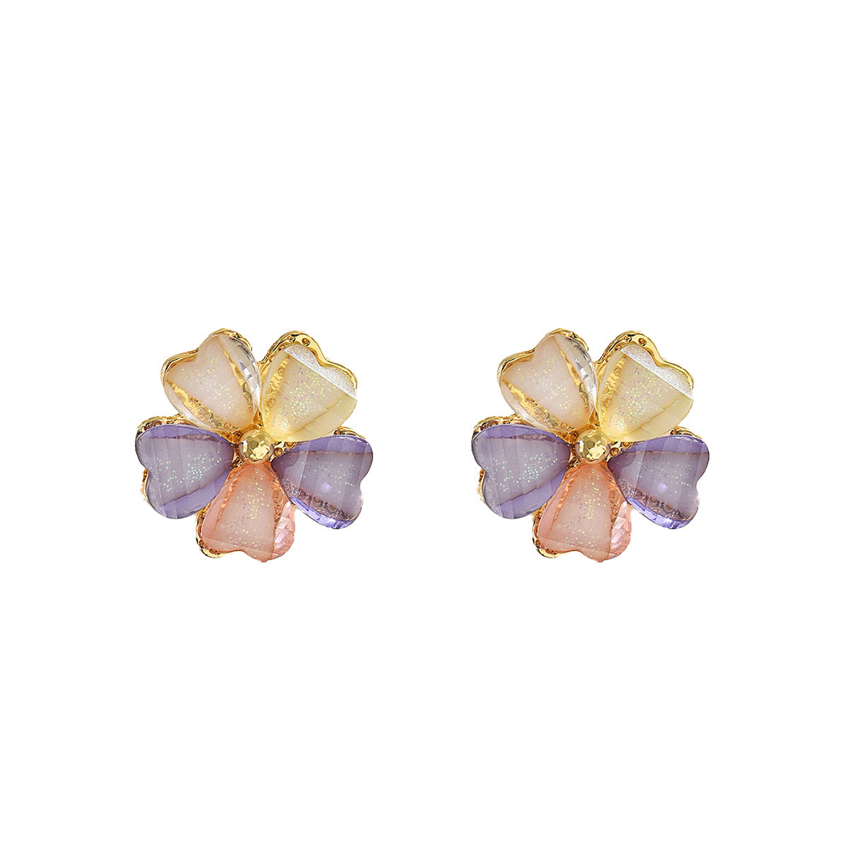 Hot Selling Cross-border Japanese Korean Style Women Earrings, Geometric Colorful Petal Inlaid Cubic Zirconia Stud Earrings, Niche Versatile High-end Ear Jewelry For Ladies
