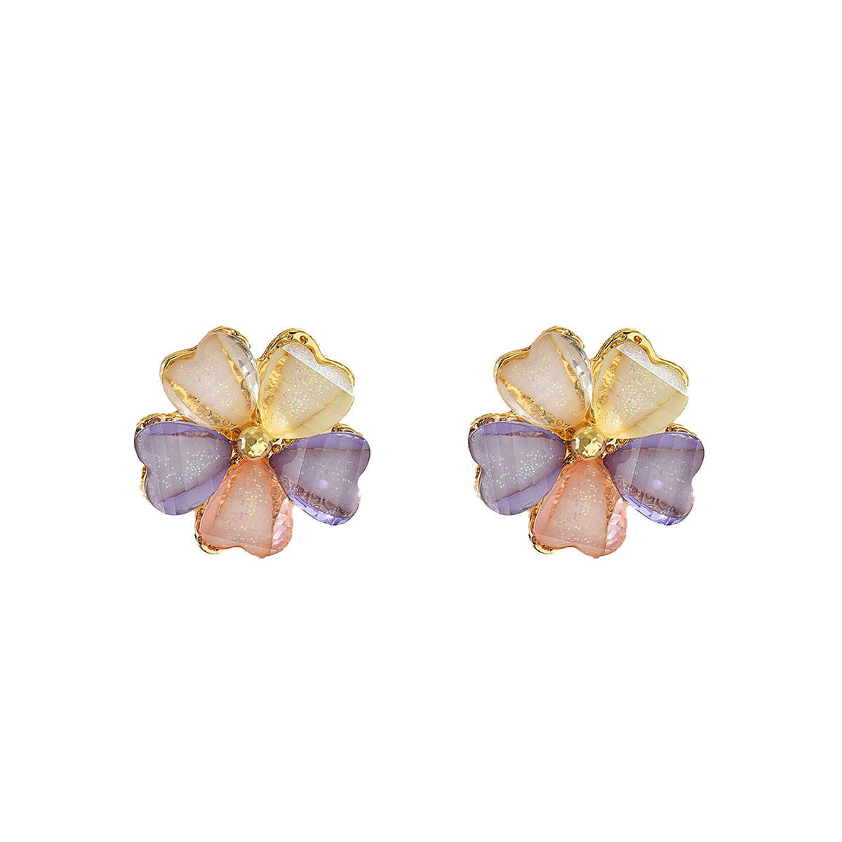 Hot Selling Cross-border Japanese Korean Style Women Earrings, Geometric Colorful Petal Inlaid Cubic Zirconia Stud Earrings, Niche Versatile High-end Ear Jewelry For Ladies