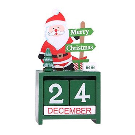 Xmas Desk Calendar Desktop Decoration Tabletop Number Date Wooden Blocks Ornament Santa