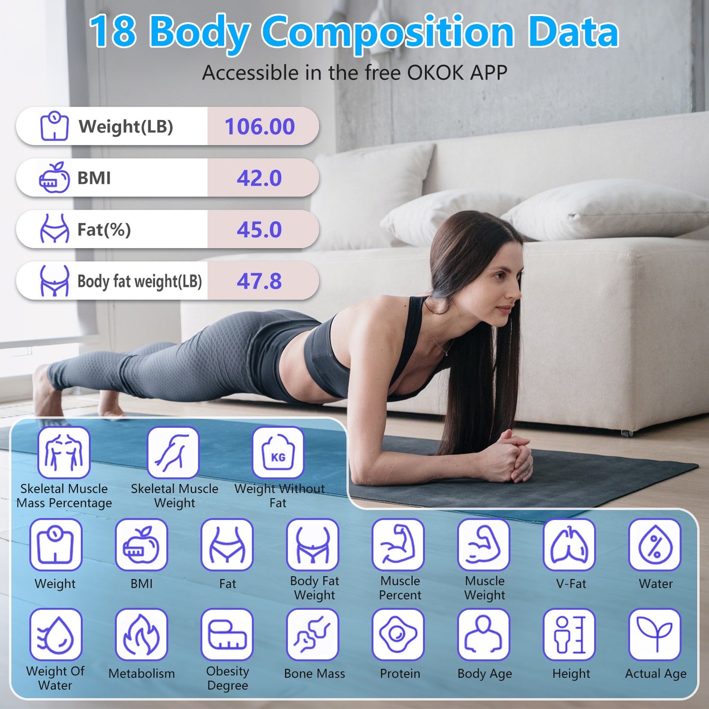 Smart Digital Scale For Body Weight High Accuracy BMI Weight Scale Full Body Composition Analysis Sync With APP 4mm Tempered Glass 397LBS Capacity LCD Display