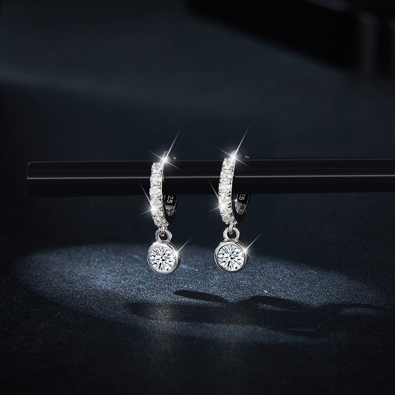 S925 Sterling Silver Moissanite Hoop Earrings  Pave Huggie Hoop Dangle With GRA Certificate Platinum Plated Jewelry Gift Box Set For Women