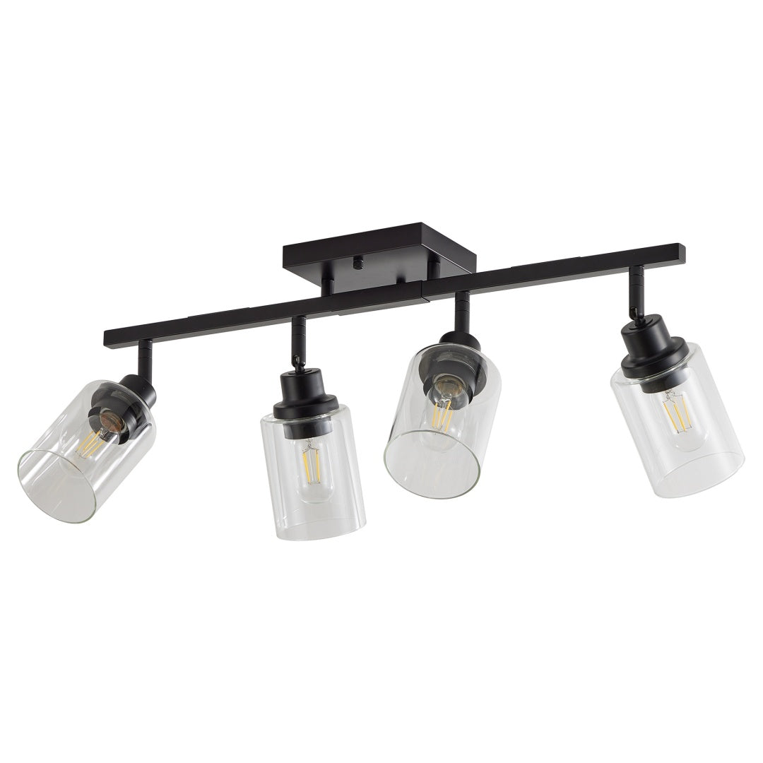 4-Lights Track Lighting Fixtures Ceiling With Clear Glass Shades, Modern Black Semi Flush Mount Ceiling Light, Rotatable Wall Mount Ceiling Lamp For Kitchen Hallway Bedroom Bulb Not Included