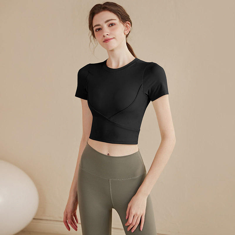 High-End Yoga Wear With Chest Pads Womens Short-Sleeve Sports Top
