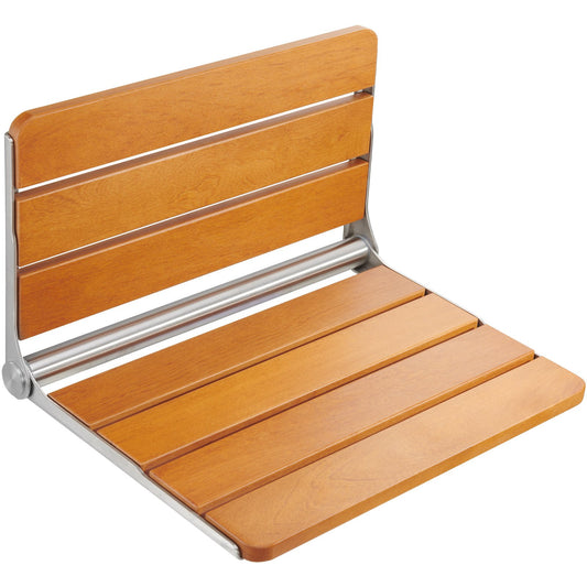 Folding Teak Shower Seat, 20.9 X 16'' Unfolded, Wall Mounted Fold Up Shower Bench With 500 Lbs Load Capacity, Space Saving Home Care Fold Down Shower Chair, For Seniors Pregnant Women Children