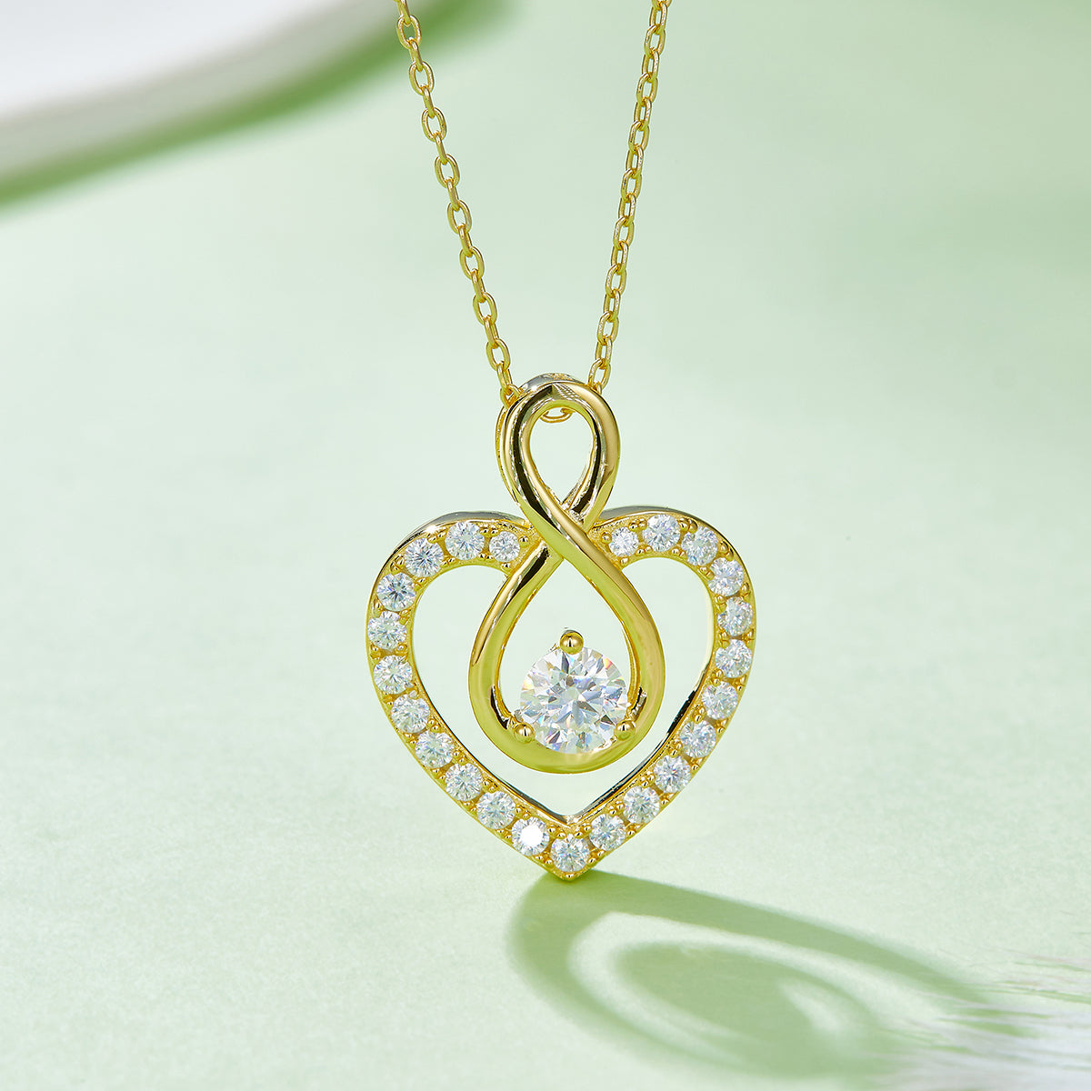 4.6g S925 Sterling Silver 1CT Moissanite Infinity Heart Necklace 45cm  23 Stone Pave Pendant With GRA, Platinum Plated Romantic Gift Box Set For Women