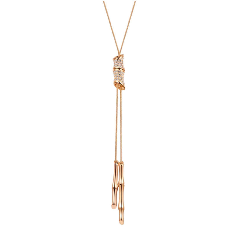 Japanese Korean Style Bamboo Tassel Long Sweater Chain For Women, Dainty Minimal Pendant Necklace, Elegant OL Commute Fashion Accessories