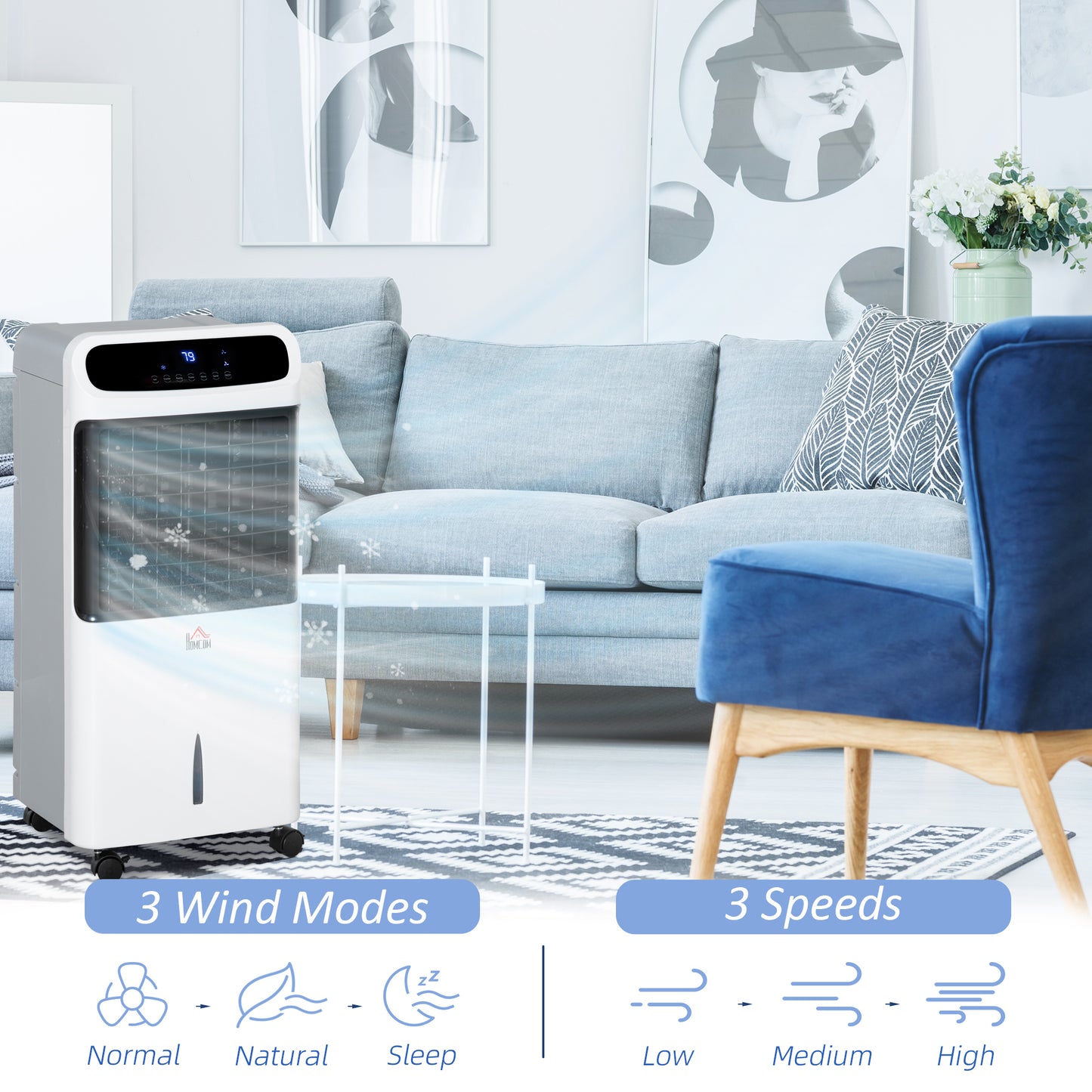 32" Evaporative Air Cooler With 3.2 Gal Water Tank, 60° Oscillating, 3-In-1 Ice Cooling Fan, Portable Swamp Cooler With Humidifier For Home Office, 3 Modes, 3 Speeds, 12H Timer, Remote, White