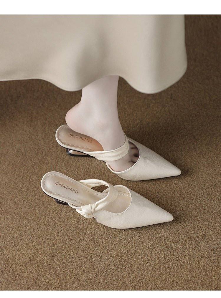 2026 New French Style Women's Pointed Toe Closed Toe Mules, High Wedge Heel Mary Jane Slide Sandals, Fairy Style Outdoor Slippers
