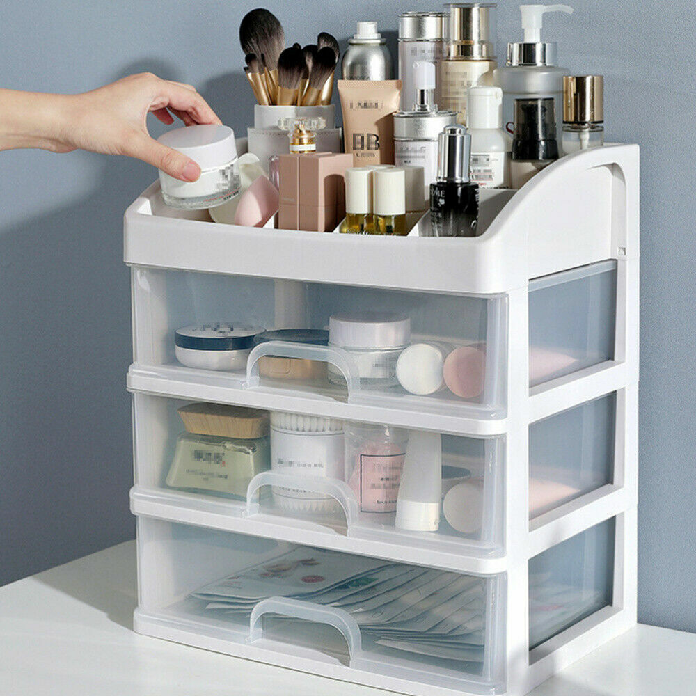 4 Tiers Makeup Storage Clear Box Desktop Cosmetic Stationery Drawers Organizer