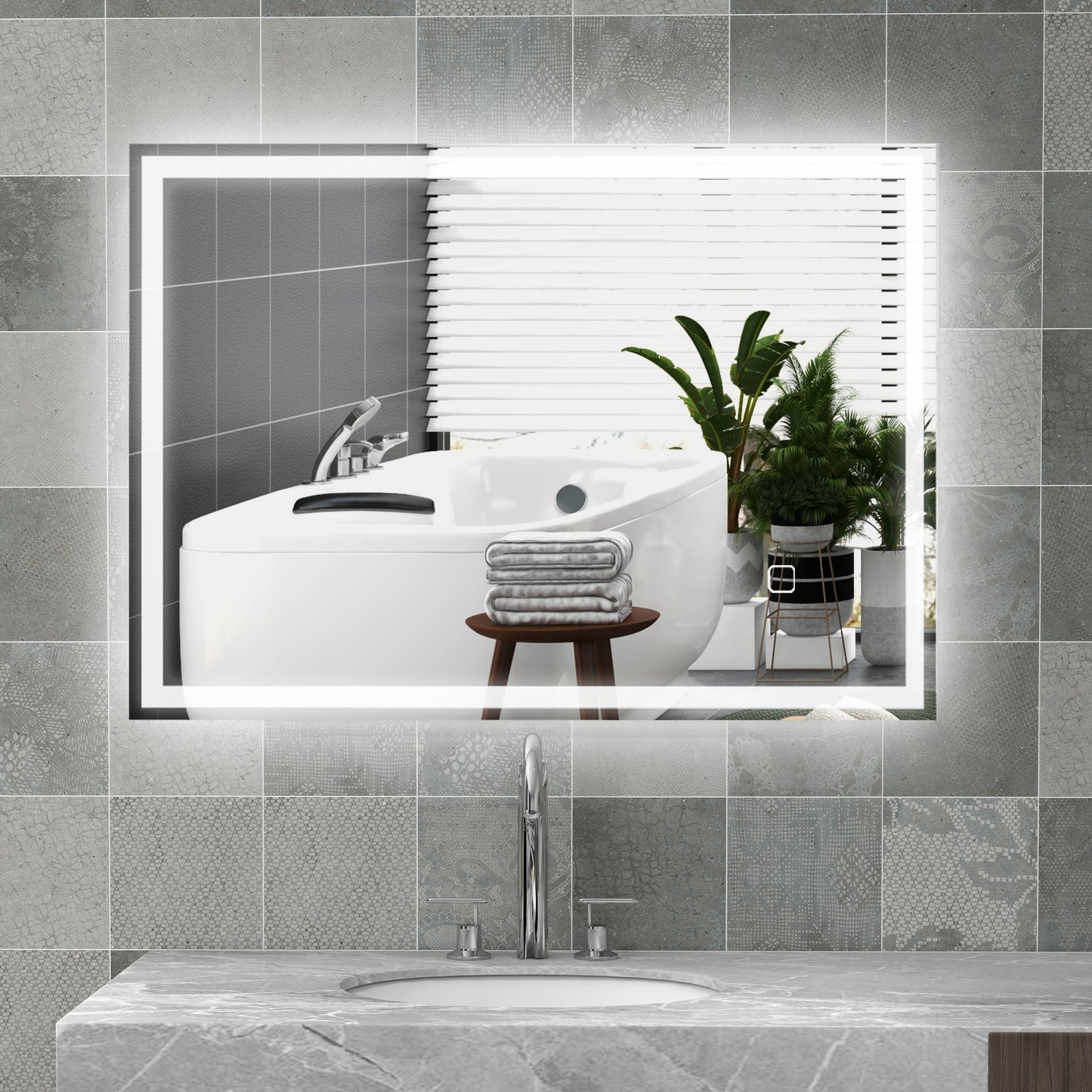 70 X 50cm LED Bathroom Mirror With Lights, Dimmable Makeup Mirror, Vanity Mirror With 3 Colour, Smart Touch, Anti-Fog