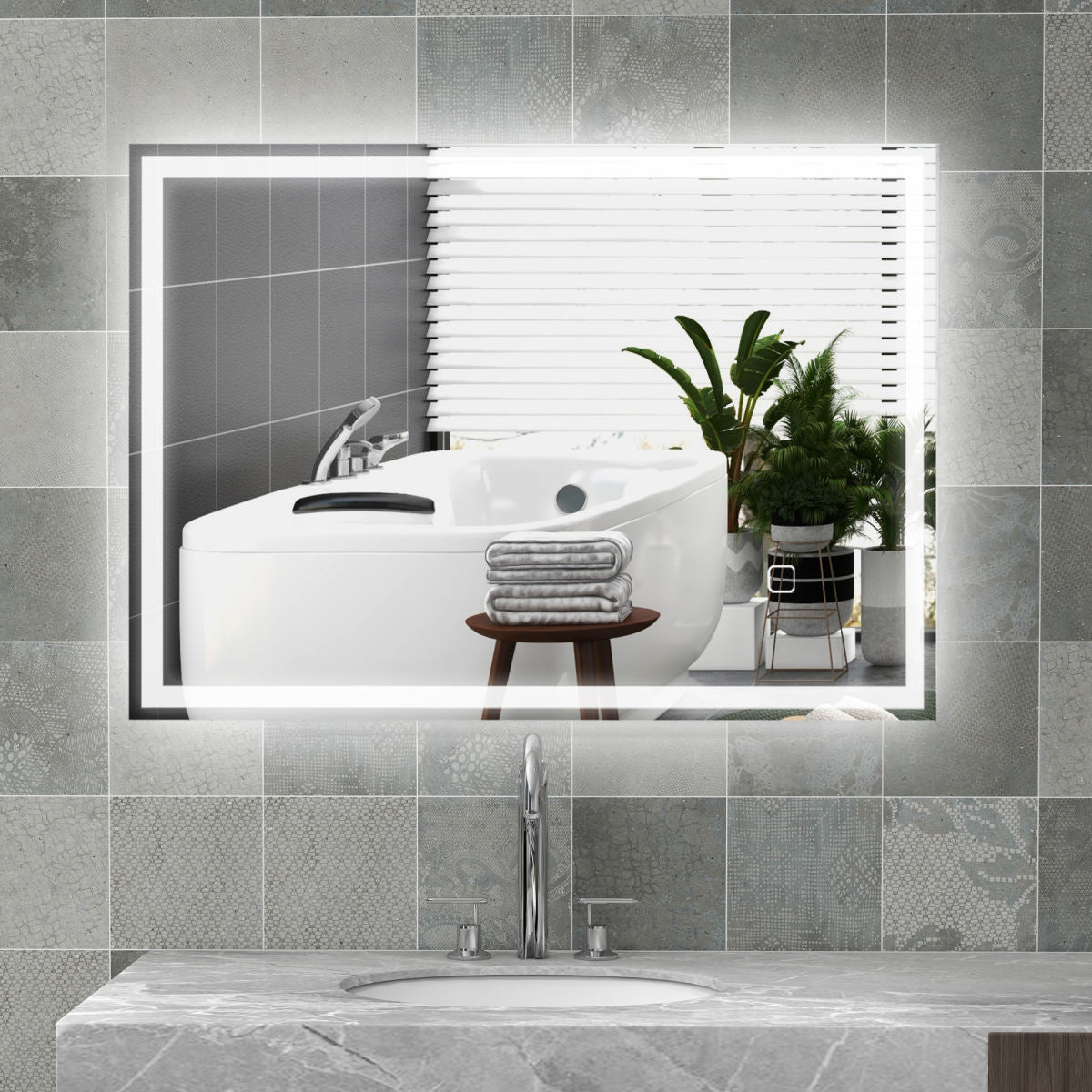 70 X 50cm LED Bathroom Mirror With Lights, Dimmable Makeup Mirror, Vanity Mirror With 3 Colour, Smart Touch, Anti-Fog