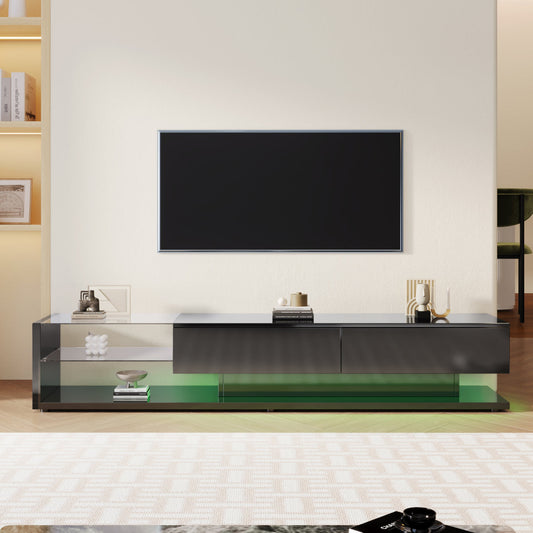 TV Cabinets, Lowboards, High-gloss Living Room Furniture. Glass Partitions And Variable LED Lighting. It Combines Natural, Rustic Style With Modern Design