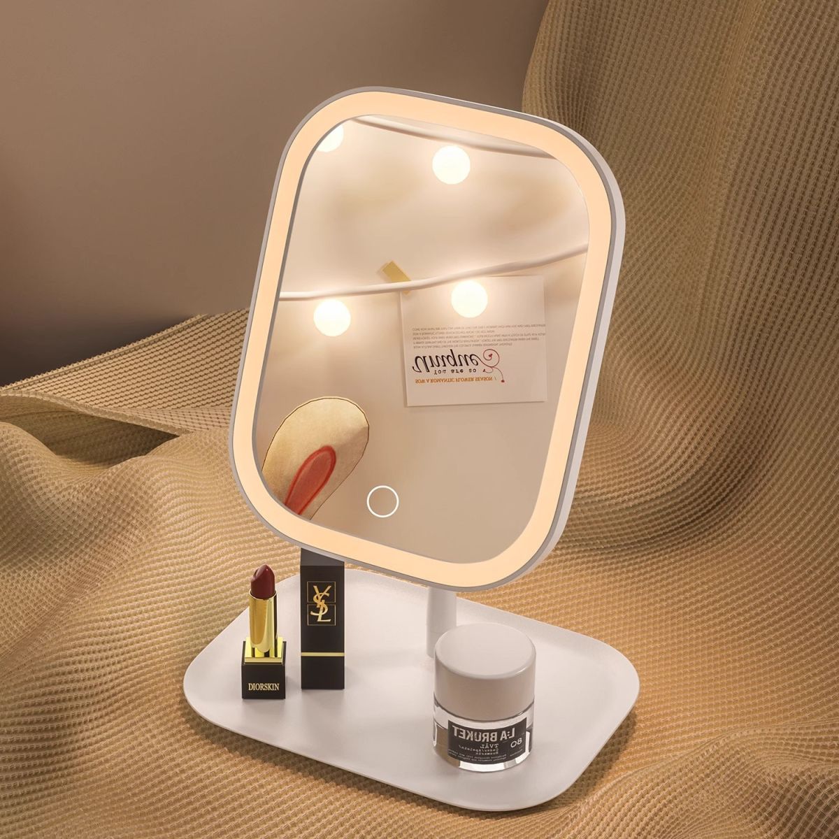 LED-lit Desktop Makeup Mirror With Built-in Lights