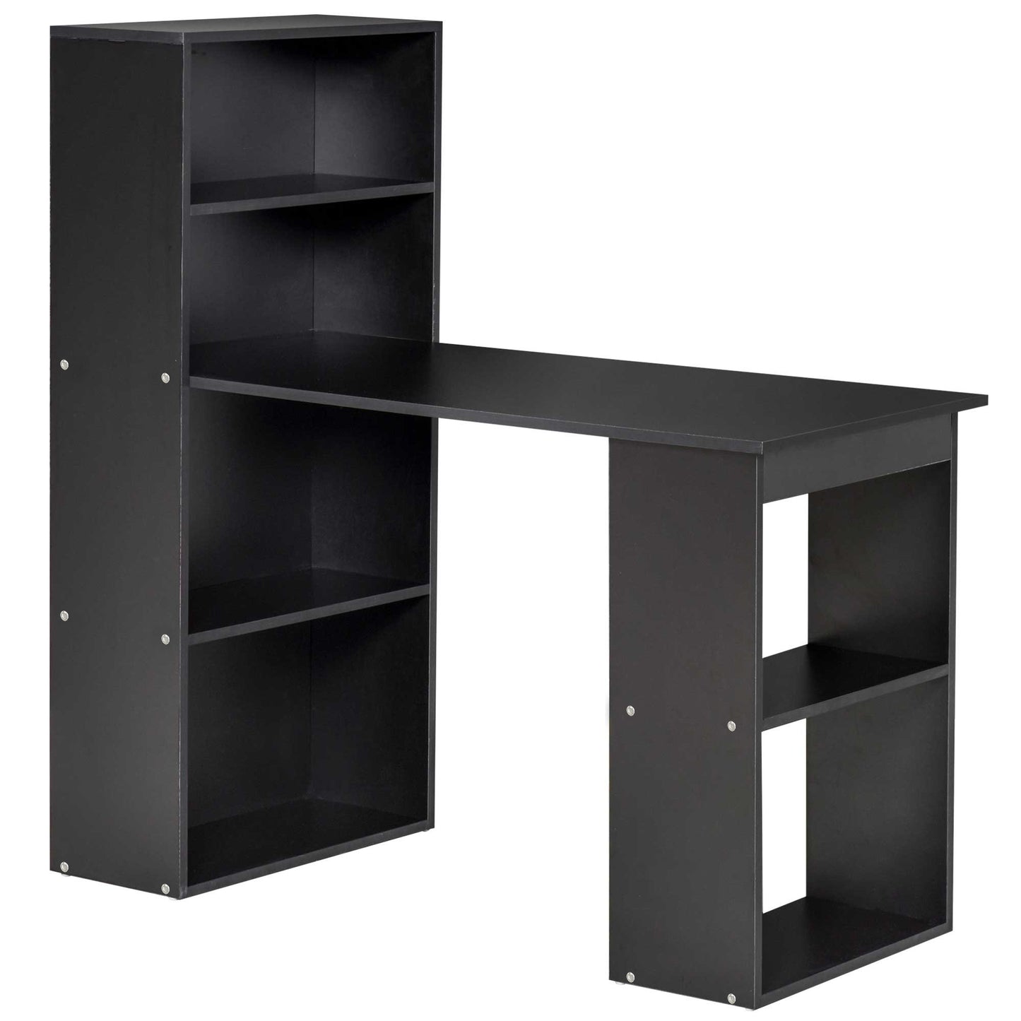 120cm Computer Desk, Wooden PC Laptop Table With 6-Tier Storage Bookshelves, Home Office Working Study Desk, Writing Workstation, Black