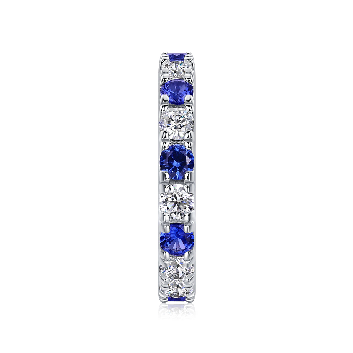 2.4g S925 Sterling Silver Platinum Plated Ring  Synthetic Blue Sapphire & White Stone Alternating Eternity Band, Dainty Promise Ring For Women, Jewelry Gift Box Set