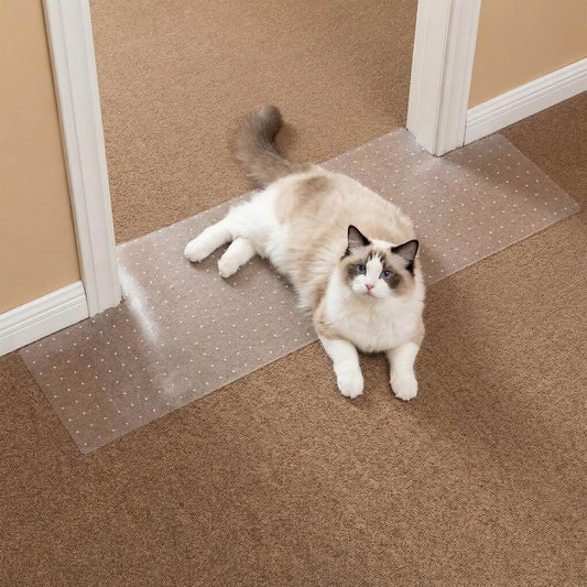Carpet Protector, Clear PVC Doorway Mat For Cats & Dogs  Heavy-duty Anti-scratch Threshold Guard, Non-slip, Easy-trim, Recyclable PVC, Fits 27.5in-35.9in Doors, Stops Pet Claw Damage