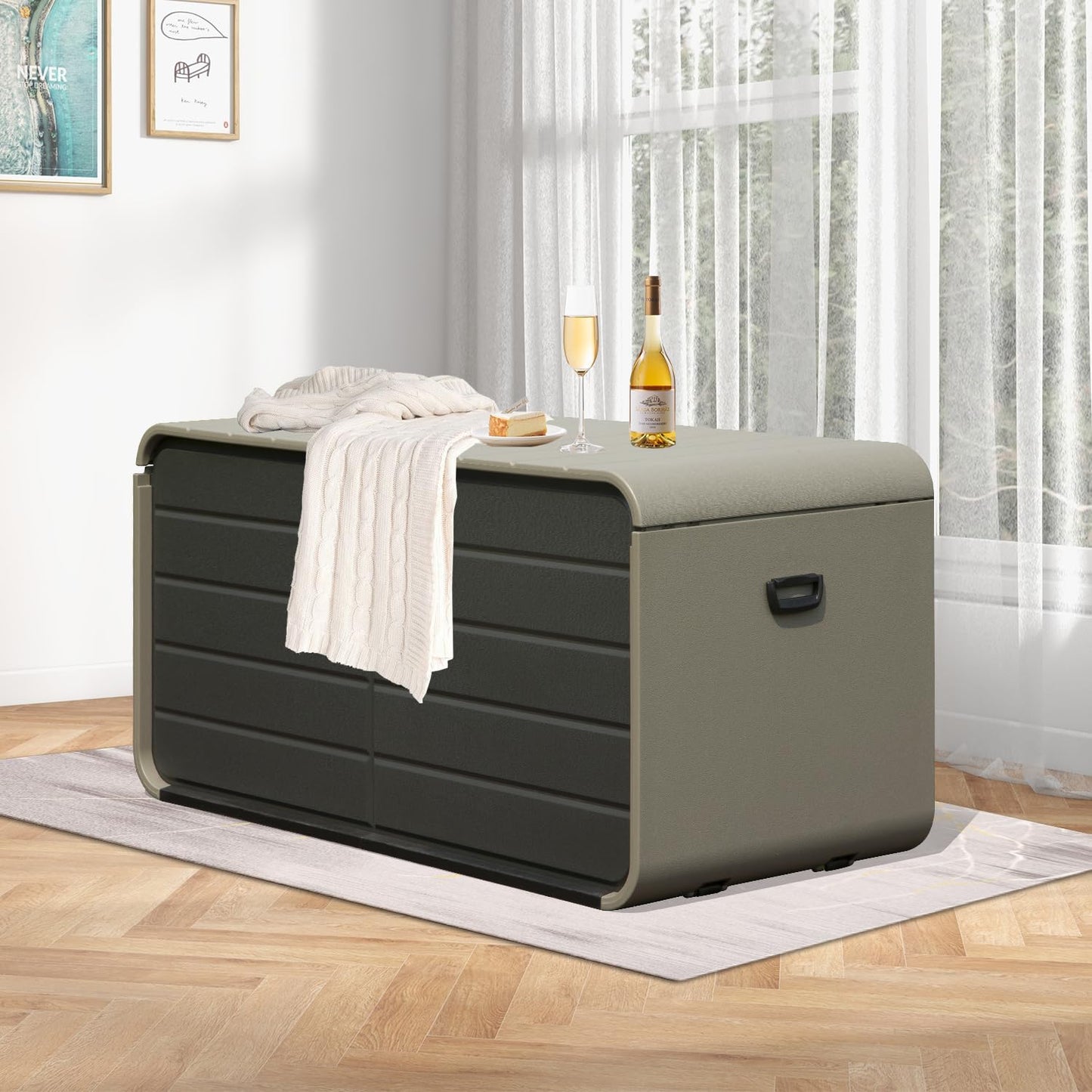 200 Gallon Plastic Deck Box, Large Patio Storage Box With Lock, Wheels & Waterproof Lid For Outdoor Cushions, Garden And Pool Supplies  Gray