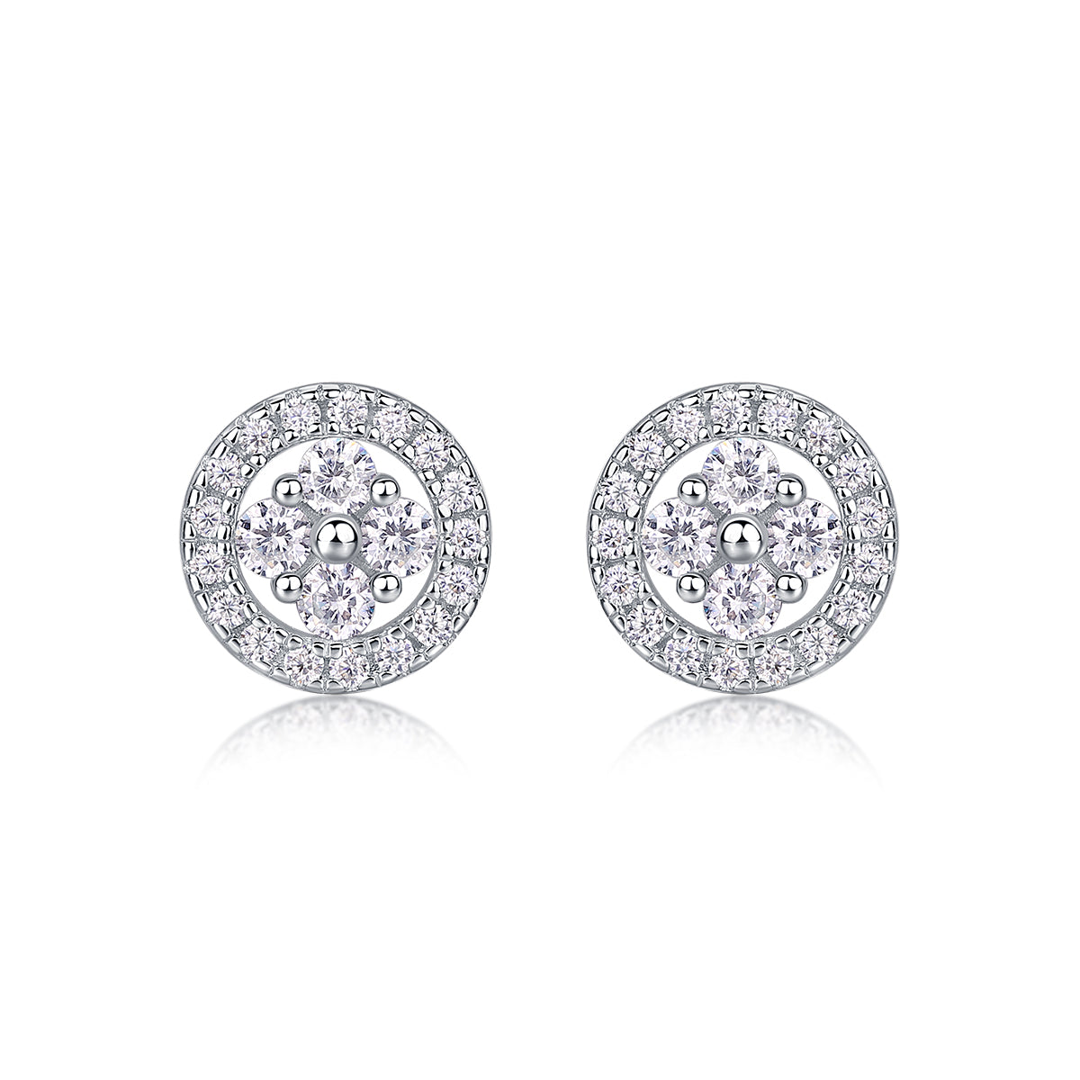S925 Sterling Silver Round Halo Stud Earrings, D-VVS1 Moissanite Cluster, Platinum Plated 1.4g Women's Jewelry Gift Box