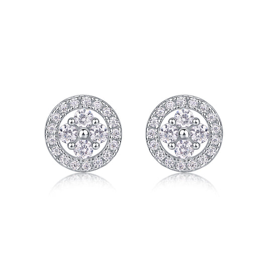 S925 Sterling Silver Round Halo Stud Earrings, D-VVS1 Moissanite Cluster, Platinum Plated 1.4g Women's Jewelry Gift Box