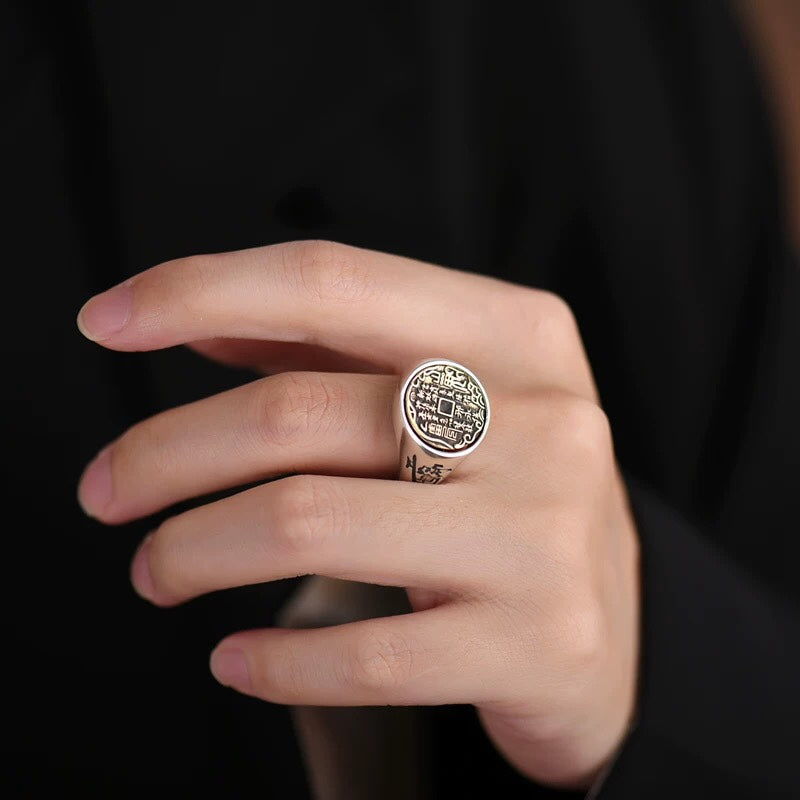 1pcs 925 Sterling Silver Vintage Mountain Ghost Coin Statement Ring, Mystical Luck Style, Ideal For Birthdays & Spiritual Gifts