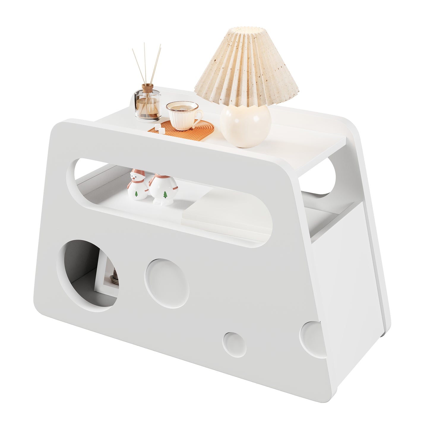 Sideboard, Modern White Side Table With Wheels, Safe Rounded Design  Mobile, Space-saving, Ideal For Living Room And Bedroom  81x33x51.5 Cm