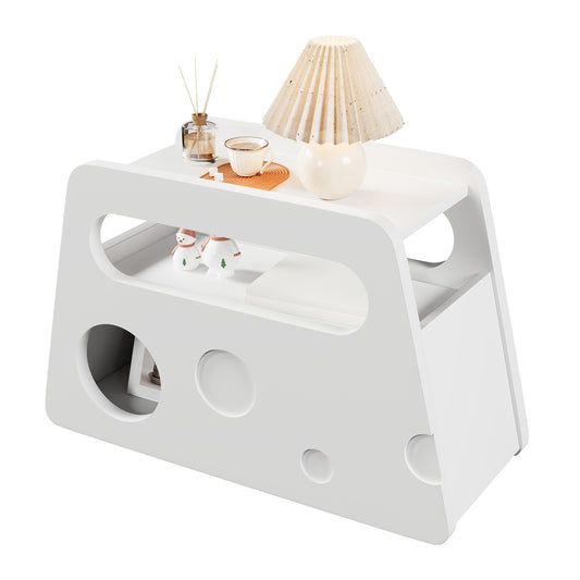 Sideboard, Modern White Side Table With Wheels, Safe Rounded Design  Mobile, Space-saving, Ideal For Living Room And Bedroom  81x33x51.5 Cm