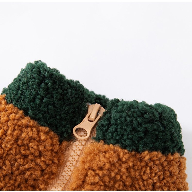 Wake Me In The Spring Squirrel Patch Pet Fleece Jacket, Color-Block Dog Coat With Leash Ring  Pockets
