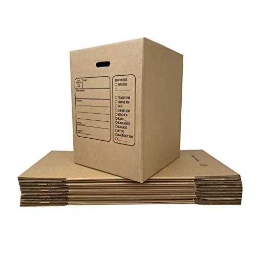 Uboxes Moving Boxes with Handles, 10 Premium Large, 18 x 18 x 24, Brown, BOXINDSLAR10