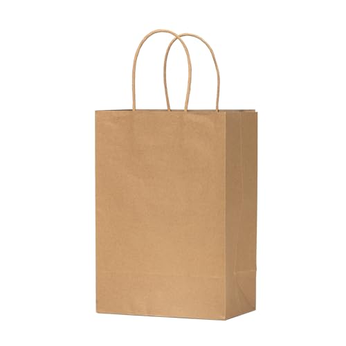 vanhel 50 PCS Gift Bags with Handles,8 x 4.25 x 10.5 Inches,Gift bag,Brown Paper Bags with Handles bulk, Shopping,Party, R...