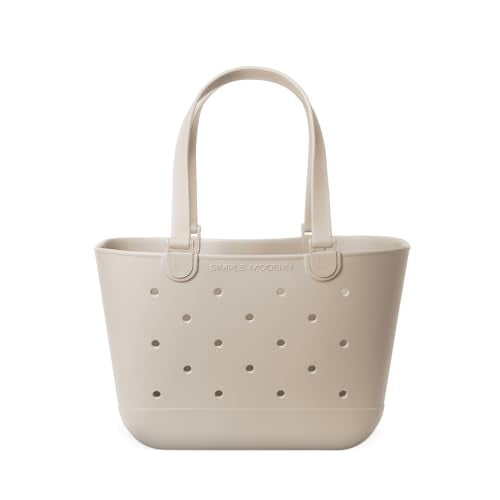 Simple Modern Large Beach Bag | Waterproof Getaway Rubber Tote with Zipper Pocket for Travel, Pool, Boat, Groceries, Sport...
