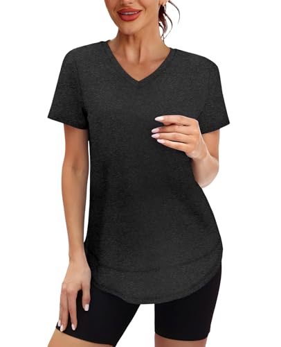 XIEERDUO Womens Workout Tops Short Sleeve Shirts Quick Dry Outfits for Hiking Running V Neck S-3XL