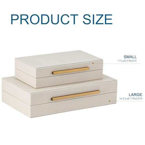 XIGEXIGE Faux Leather Large Modern Stackable Nesting Jewelry Box with Lids Organizer – Set of 2 Beige Shagreen Decorative ...