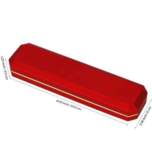 Luxury LED Necklace Long Chain Gift Box with LED Light, Velvet Jewelry Box Storage Case Organizer Holder (Red)