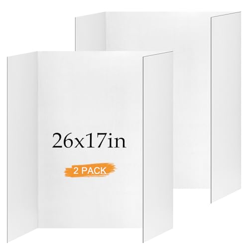 2 Pack Small Trifold Poster Board 26" x 17", White Corrugated Project Boards for Science Fairs, School Projects and Event ...