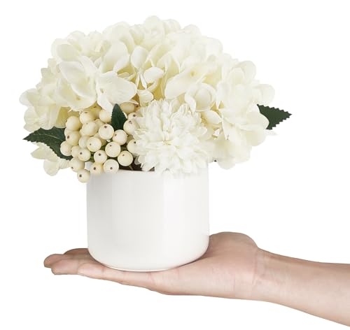 Dahey Hydrangea Artificial Flowers in Small Ceramic Vase, Fake Flower Floral Arrangements for Living Room Bathroom Dining ...
