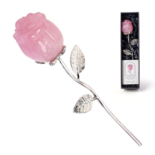 RJINGSHI Rose Flower Gifts Natural Crystal Quartz Eternal Rose Flower Gift Set – Pink Forever Roses for Women Girlfriend W...
