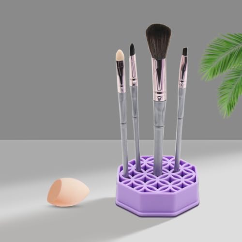 Makeup Brush Cleaning Mat - Makeup Brush Cleaner, Portable Silicone Makeup Brush Cleaner Bowl with Drying Holder (Purple)