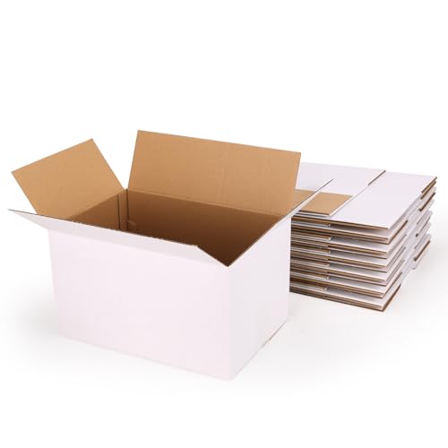 Hoikwo 15 Packs 12x8x7 Large Thin Shipping Boxes, White Big Corrugated Cardboard Box Set for Small Business for Packaging ...