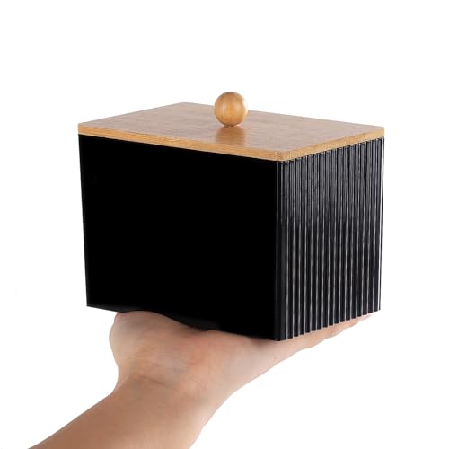 Ohlove Qtip Holder with Bamboo Lids, 3 Compartments Cotton Ball/Swabs Dispenser, Apothecary Jar Plastic Container for Stor...