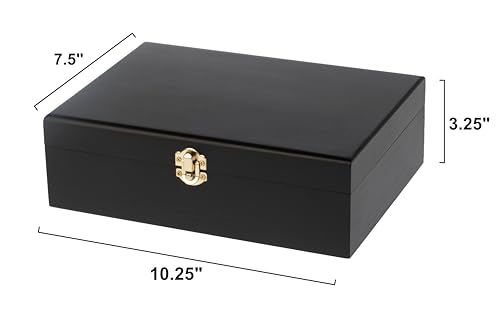 Creative Hobbies Large Black Wooden Keepsake Box with Gold Clasp | 10.25″ × 7.5″ × 3.25″ Storage Case for Photos, Jewelry,...