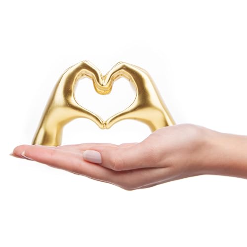Small Heart Hands Sculpture Decor for Living Room Bedroom Bookshelf Coffe Table and Office Display, Love Finger Statue Mod...