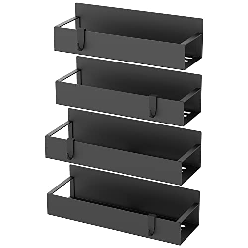 HuggieGems Metal 4 Pack Magnetic Spice Storage Rack Organizer for Refrigerator and Oven, Black Fridge Organizers and Storage