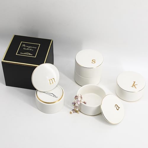 COLLECTIVE HOME - Ceramic Jewelry Box, Elegant Embossed Jewelry Holder, Trinket Organizer with Gold Monogram Lid, Storage ...