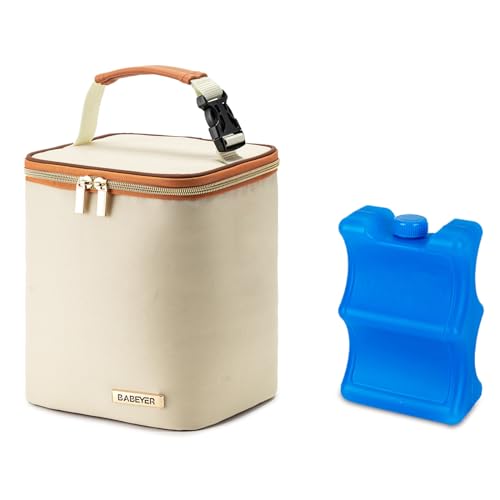 BABEYER Breastmilk Cooler Bag with Ice Pack Fits 4 Baby Bottles Up to 9 Ounce, Baby Bottle Bag Great for Nursing Mom Daycare