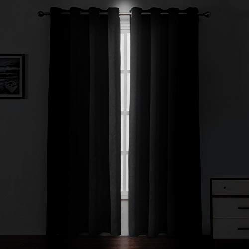 LEMOMO Blackout Curtains 52 x 84 inches Long Black Curtains Set of 2 Panels Thermal Insulated Room Darkening Curtains for ...