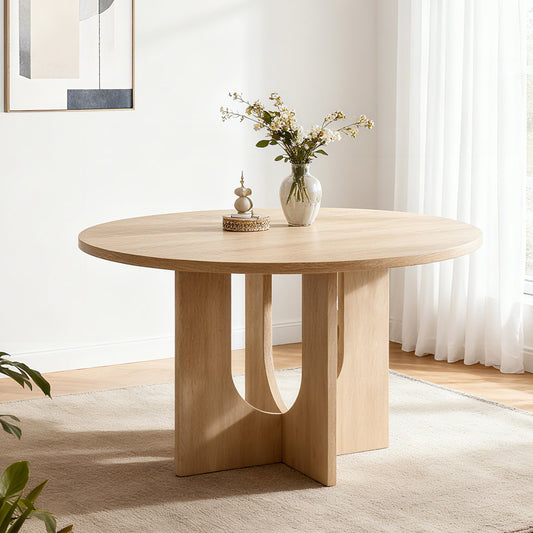 Modern Round Dining Table for 4, Farmhouse 47.3 inch Round Dining Table for Kitchen, Dining Room, Living Room, Light Oak