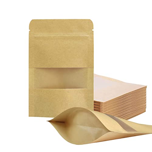 FireKylin 100 Pcs Paper Bags Resealable bags 3.5" x 5.5" Zipper Food Storage Bags, Stand Up, with Matte Window, Reusable, ...